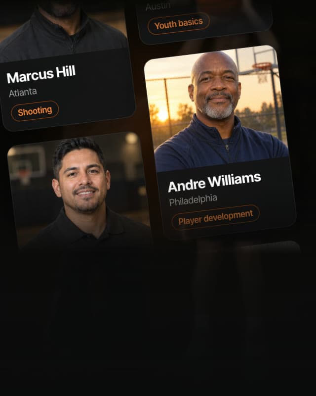Coach profile cards scroll past while a session gets booked