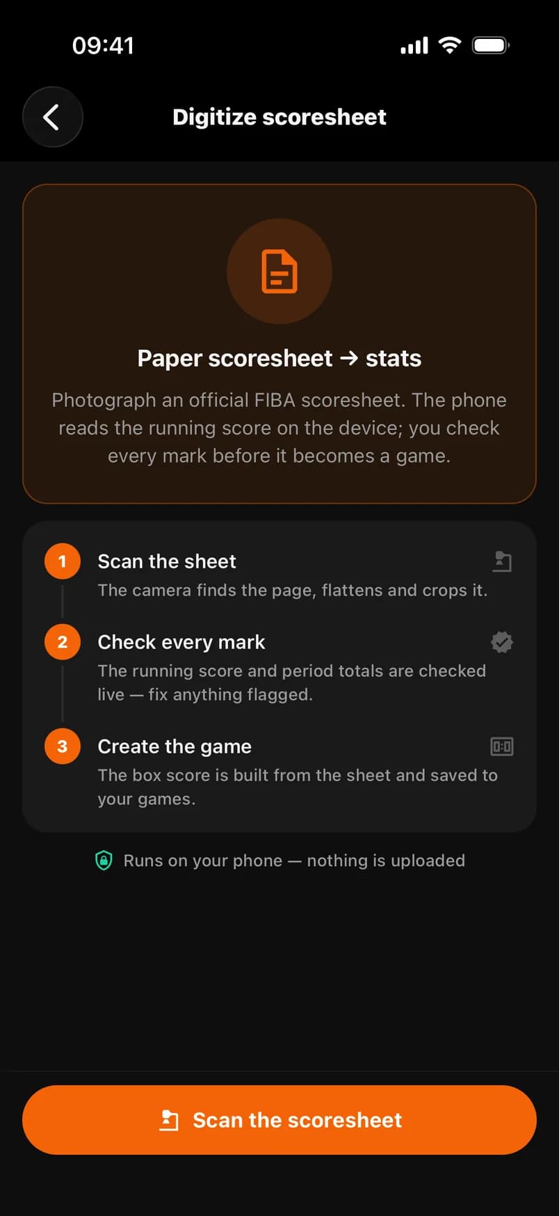 Digitize a paper FIBA scoresheet